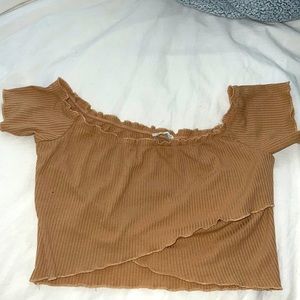 Beige Off the Shoulder Crop Top